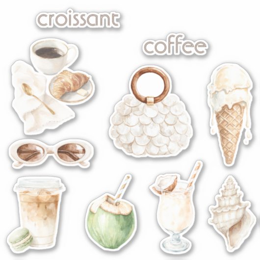 Kokosnuss-Croissant & Kaffee Aufkleber (Vorderseite)
