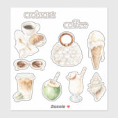 Kokosnuss-Croissant & Kaffee Aufkleber (Blatt)