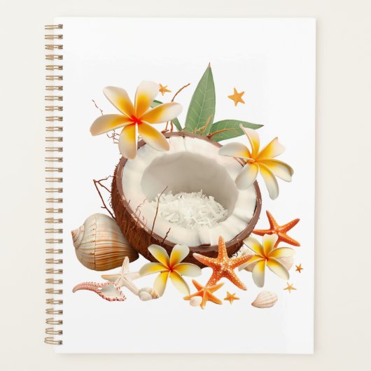 Kokosnuss mit Blume und Muscheln Planer (Vorderseite)