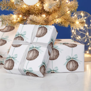 Kokosnuss-Ornamente Hellblaue Schleifen Weihnachte Geschenkpapier