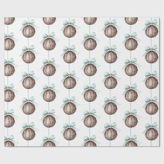 Kokosnuss-Ornamente Hellblaue Schleifen Weihnachte Geschenkpapier (Flach)