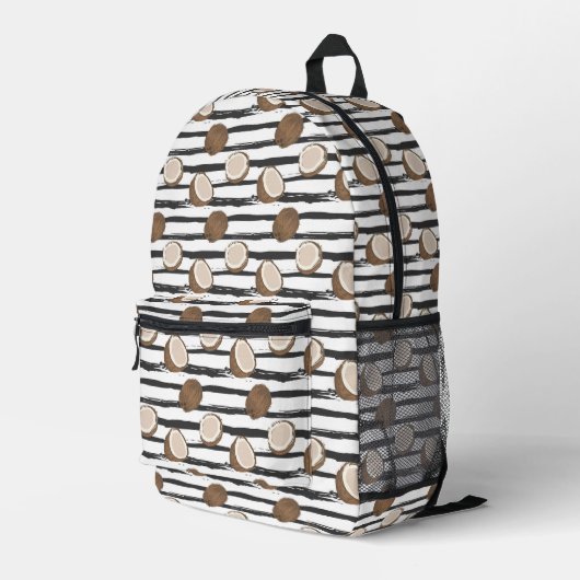 Kokosnüsse auf Grunge Streifen Muster Bedruckter Rucksack (Rückseitige Ecke Rechts)