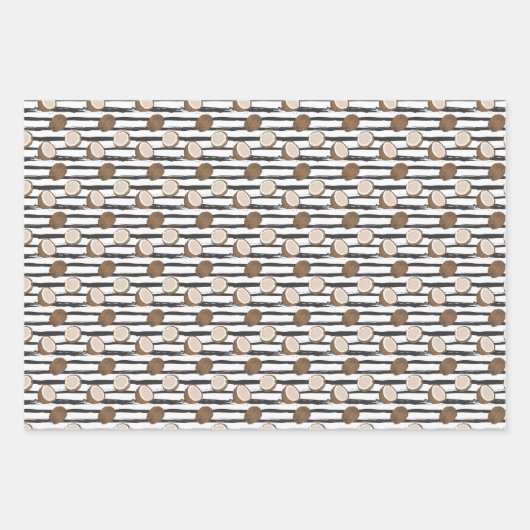 Kokosnüsse auf Grunge Streifen Muster Geschenkpapier Set (Vorderseite 2)