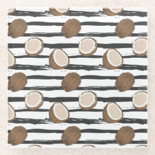 Kokosnüsse auf Schmutz Stripes Muster Glasuntersetzer