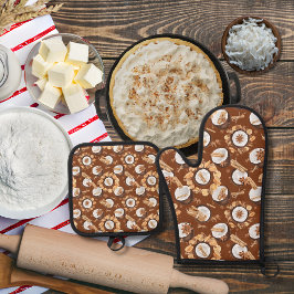 Kokosnüsse und Gewürze braun Ofenhandschuh & Topflappen-Set