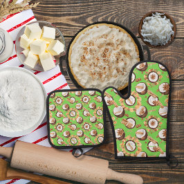 Kokosnüsse und Gewürze grün Ofenhandschuh & Topflappen-Set