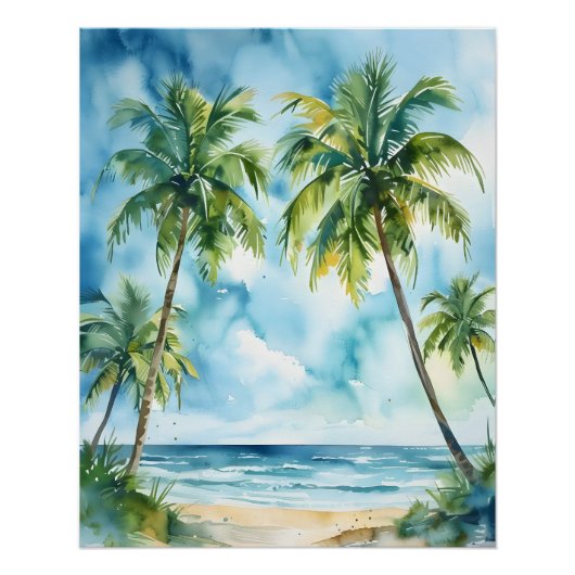 Kokospalmen Aquarellbilder Poster (Vorderseite)