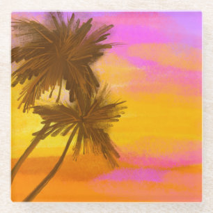 Kokospalmen, tropisches Sommerthema. Glasuntersetzer