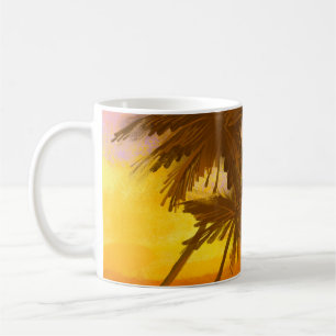 Kokospalmen, tropisches Sommerthema. Kaffeetasse