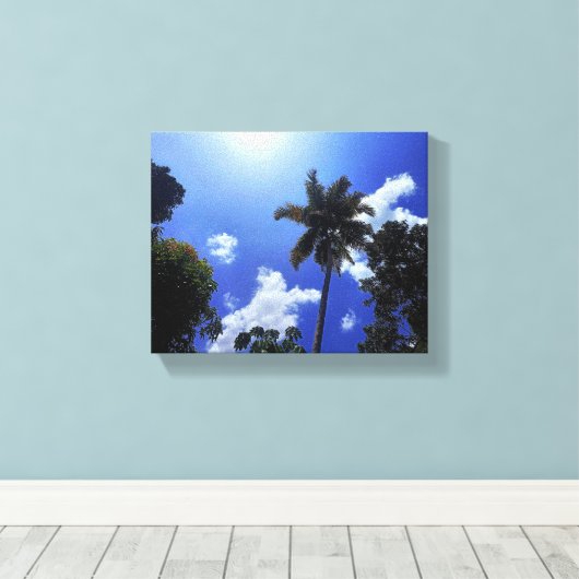 Kokospalmen und Himmel Leinwanddruck (Insitu (Holzboden))