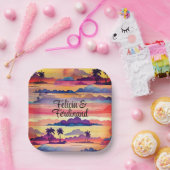 Kokospalmenbaum Farbenfrohe Küste Sonnenuntergang Pappteller (Party)