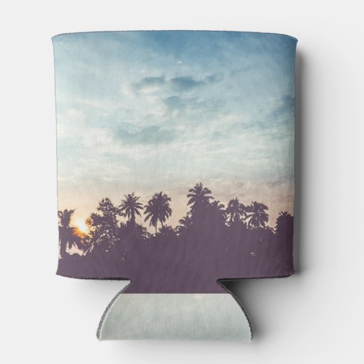 Kokospalmenbaum-Silhouette, tropischer Sonnenunter Dosenkühler (Rückseite)