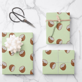 Kokosscheiben-Muster auf grün Geschenkpapier Set