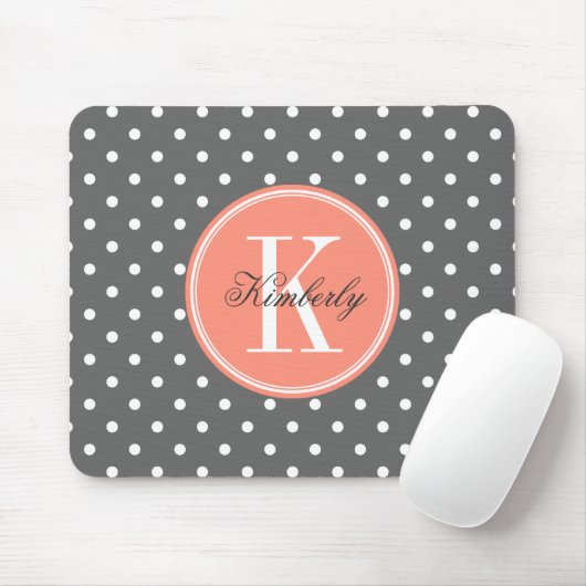 Koksgrauer Tupfen mit korallenrotem Monogramm Mousepad (Mit Mouse)