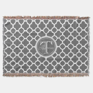 Koksgraues Quatrefoil Muster-Namen-Monogramm Decke