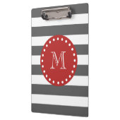 Koksgraues weißes Streifen-Muster, rotes Monogramm Klemmbrett (Links)