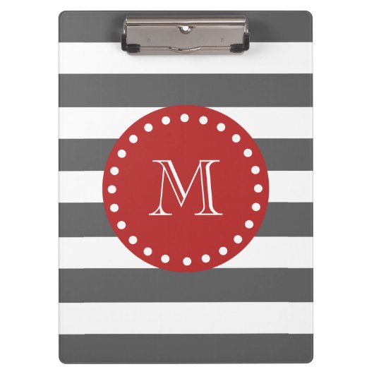 Koksgraues weißes Streifen-Muster, rotes Monogramm Klemmbrett (Vorderseite)