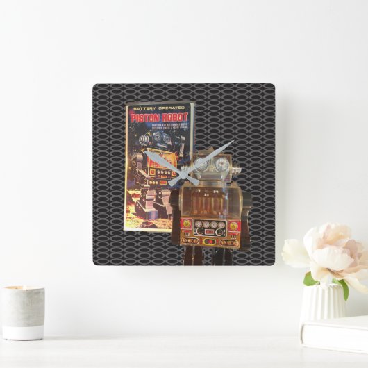 Kolben-Roboter - Retro Wanduhr (Zuhause)