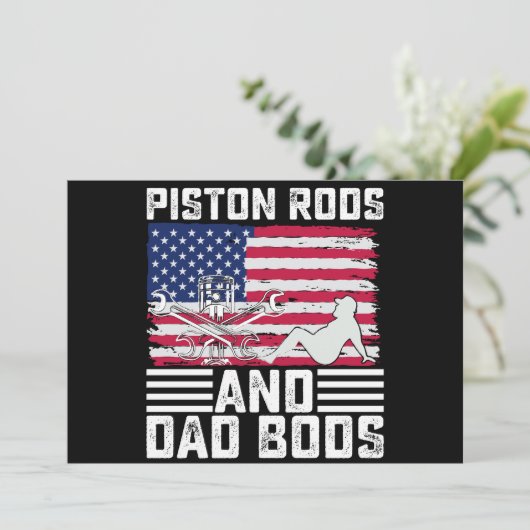 Kolbenroden und Vater Bods Mechanic USA 4. Juli Einladung (Stehend Vorderseite)