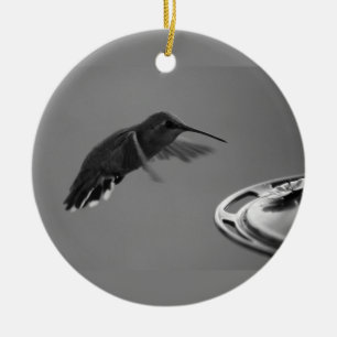 Kolibri am Futterplatz Schwarzweiß 1 oder 3 Keramik Ornament