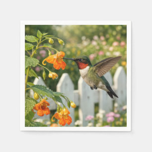 Kolibri an einer Rühr-mich-nicht-an-Blume Serviette