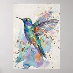 Kolibri-Aquarell Regenbogen-Irideszent Gold Sp Poster