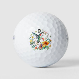 Kolibri-Aquarellillustration Monogramm Golfball