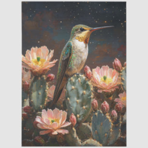 Kolibri auf einem blühenden Kaktus Seidenpapier