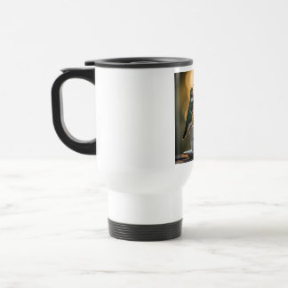 Kolibri auf einem Kaffeebecher Reisebecher sitzend