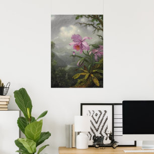 Kolibri auf einer Orchideenpflanze von MJ Heade Poster