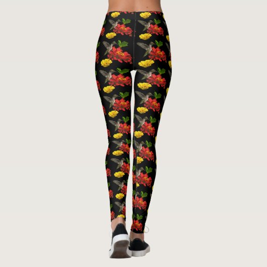 Kolibri auf roten gelben Blumen-Leggings Leggings (Rückseite)