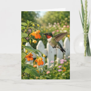 Kolibri auf Rühr-mich-nicht-an-Blume Karte