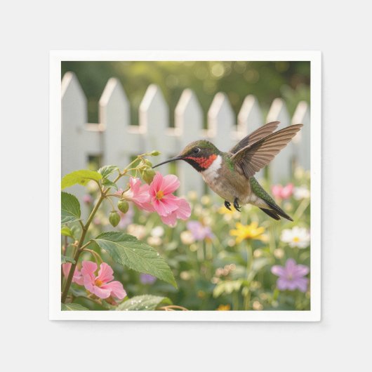 Kolibri auf Rührmichnichtan-Blüte Serviette (Vorderseite)