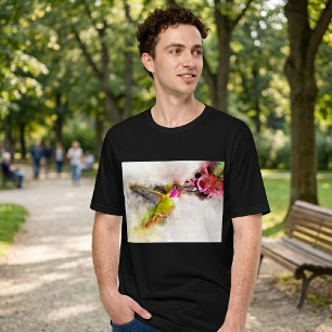 Kolibri beim Füttern an rosa Blüte Aquarell T-Shirt