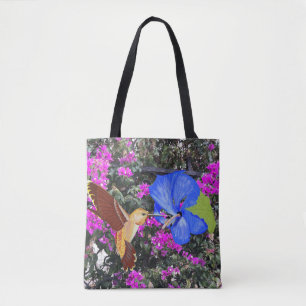 Kolibri, Blaue Hibiskus und Bougainvillea Tasche