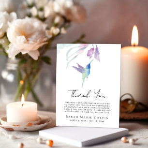 Kolibri-Blumen-Aquarell-Bestattungs-Gedenkfeier Dankeskarte