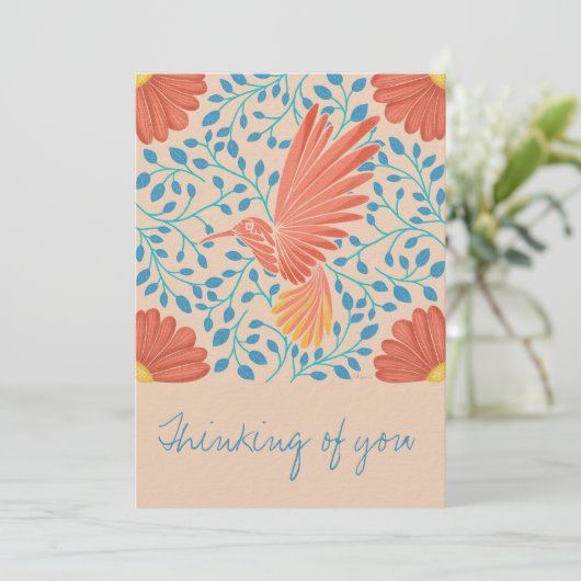 Kolibri-Blumen-Kunstprint Einladung (Stehend Vorderseite)