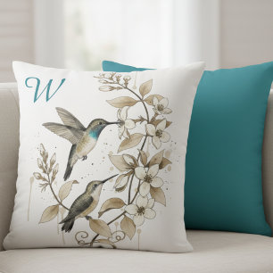 Kolibri-Blumen-Monogramm-Initial-Dekor Kissen