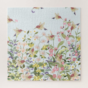 Kolibri-Blumengarten-Vintage-Illustration Puzzle