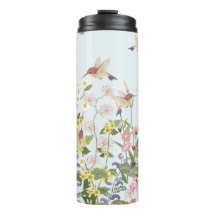 Kolibri-Blumengarten-Vintage-Illustration Thermosbecher