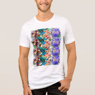 Kolibri-Blumenmuster-Shirt, Blaue Rosen Tri-Blend Shirt