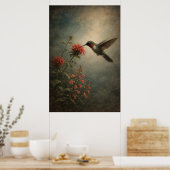 Kolibri-Blüte | Florale Vogelkunst | Poster (Küche)