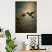 Kolibri-Blüte | Florale Vogelkunst | Poster (Heimbüro)