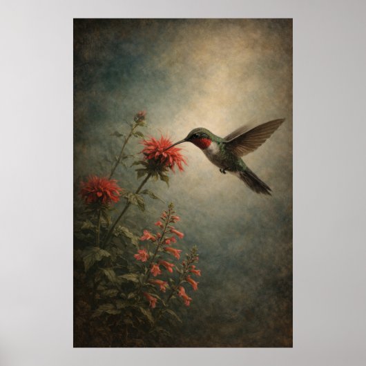 Kolibri-Blüte | Florale Vogelkunst | Poster (Vorne)