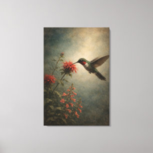 Kolibri-Blüte   Floraler Vogel Druck   Gespannt Leinwanddruck