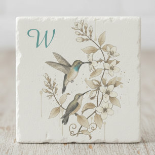 Kolibri-Botanik-Teal-Wasserfarbe Steinuntersetzer