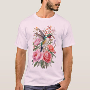Kolibri Botanische Aquarell-Vektor-Kunst T-Shirt