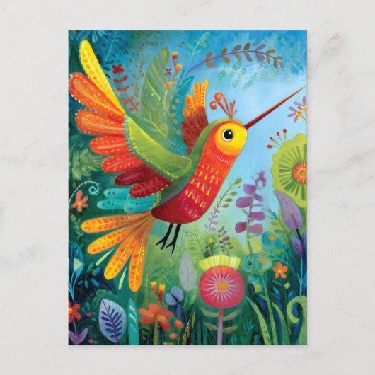Kolibri-bunte Kunstwerke Postkarte (Vorderseite)
