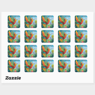 Kolibri-bunte Kunstwerke Quadratischer Aufkleber