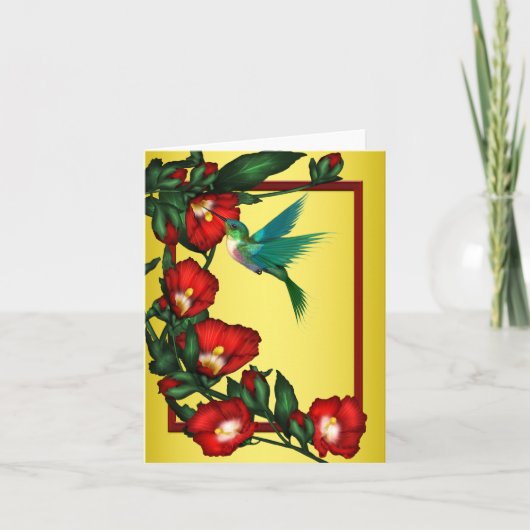 Kolibri-danken rotes Hibiskus-Gelb Ihnen Karten (Vorderseite)